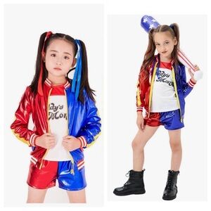 Harley Quinn Suicide Squad Halloween Colorful Jacket and Shorts Set Costume 140